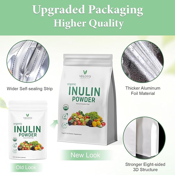 Organic Inulin Powder, Pure Inulin Prebiotic Supplement Natural Soluble Fibers Sweetener for Digestive Function, Unflavored & Unsweetened Superfood for Smoothie, Gluten Free, Vegan, 2.2 lb