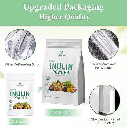 Organic Inulin Powder, Pure Inulin Prebiotic Supplement Natural Soluble Fibers Sweetener for Digestive Function, Unflavored & Unsweetened Superfood for Smoothie, Gluten Free, Vegan, 2.2 lb