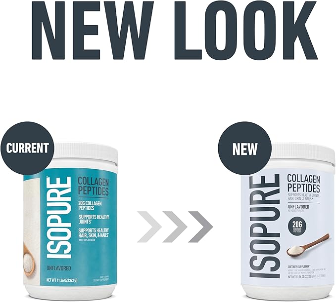 Isopure Collagen Peptides Powder, Promotes Hair, Nail, Skin and Joint Health, with Vitamin C and Biotin, Unflavored, 20g Collagen Peptides Per Serving, 11.36 Oz, 14 Servings (Packaging May Vary)