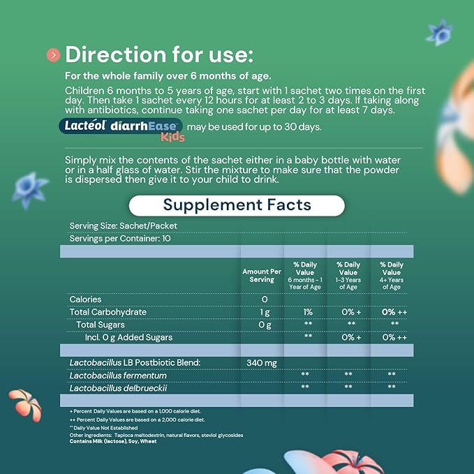 diarrhEase Kids - a Safe, Drug Free and clinically Tested postbiotic Strain That Shortens The Duration of Occasional Diarrhea- Works Naturally with Your Child’s Body, 10 Count