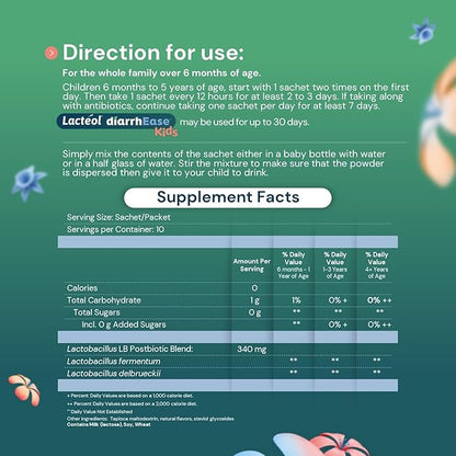 diarrhEase Kids - a Safe, Drug Free and clinically Tested postbiotic Strain That Shortens The Duration of Occasional Diarrhea- Works Naturally with Your Child’s Body, 10 Count