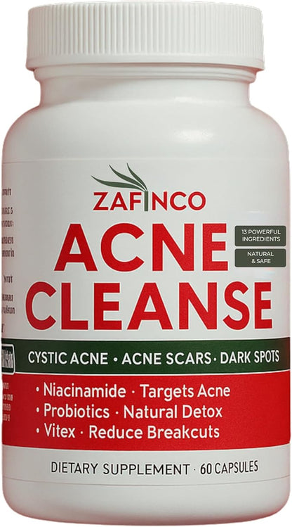 Acne Cleanse Capsules.Powerful Vitex Angus Extract, Niacinamide, Biotin for Teens & Adults. Organic Acne Treatment,Cystic Pimples, Oily Skin to Natural Clear Skin Vitamins Supplement- 60 Count