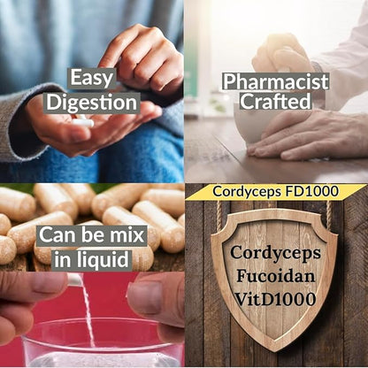 Cordyceps FD1000 Pharmacist Formula Cordyceps Fucoidan Vitamin D | Immune Booster | LL Supplement - 60 Capsule