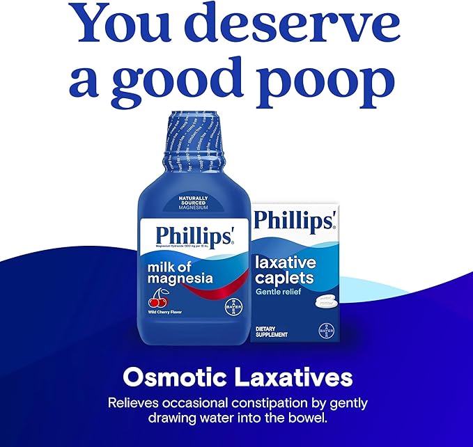 Phillips’ Milk of Magnesia Liquid Laxative, Wild Cherry Flavor, Stimulant Free, Cramp Free Relief of Occasional Constipation*, Effective in 30 minutes - 6 hours, #1 Milk of Magnesia Brand, 26 oz