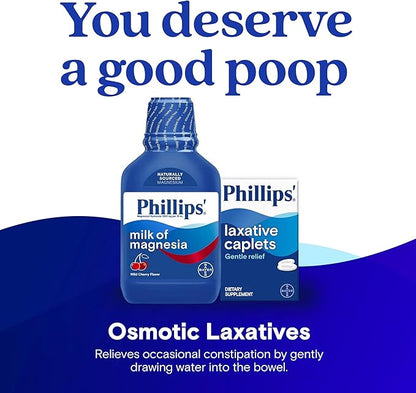 Phillips’ Milk of Magnesia Liquid Laxative, Wild Cherry Flavor, Stimulant Free, Cramp Free Relief of Occasional Constipation*, Effective in 30 minutes - 6 hours, #1 Milk of Magnesia Brand, 26 oz
