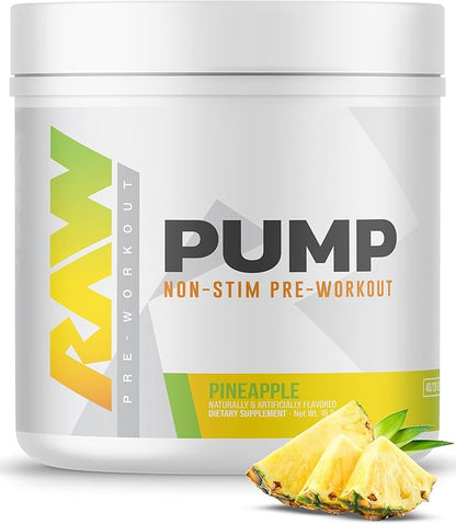 RAW Pump Stim Free Pre Workout | Non-Stimulant Pre Workout Supplement Powder Nitric Oxide Booster | Pre Workout Supplements Drink for During Workout | (40 Servings) (Pineapple)