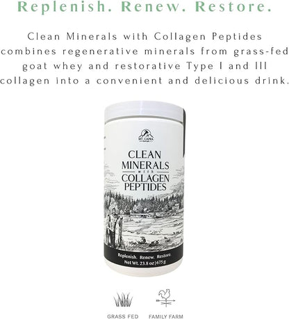Mt. Capra Clean Minerals with Collagen Peptides | Whole Food Minerals from Goat Milk Whey and Grass-Fed Type I and III Collagen Peptides | 10 g Protein per Serving | Unflavored | 20 Servings - 23.8 oz