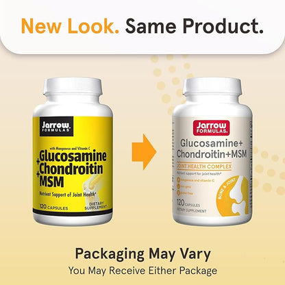 Jarrow Formulas® Glucosamine + Chondroitin + MSM Capsules, Joint Support Supplement with Vitamin C and Manganese, 30 Capsules, 120 Day Supply
