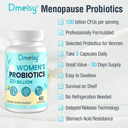 Menopause Supplements for Women, 120 Billion CFU Probiotic, 13-in-1 Herbs Probiotics Complex, for Menopause Relief, Hormone Balance, Hot Flashes, Night Sweats, Mood Swings, Gut & Immunity - 60 Capsule