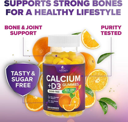 Chewable Calcium Supplements for Women & Men - Sugar Free Calcium with 400 IU Vitamin D3 Gummy for Bone, Teeth, & Immune Health Support - Non-GMO, Berry Flavored, Daily Vitamins Chews - 120 Gummies
