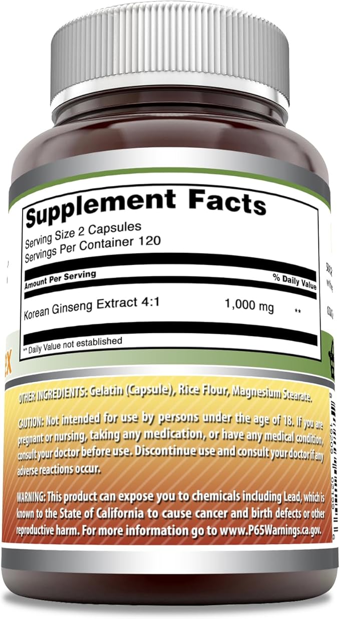 Amazing Formulas Ginseng Complex - 1000 Mg Per Serving, Capsules (Non-GMO,Gluten Free) Supports Healthy Immune System - Supports Energy Production - Boosts Mental Alertness. (240 Count)