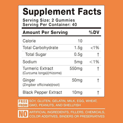 Turmeric Curcumin Gummies with Ginger & Black Pepper Extract - 3 Pack Tumeric Gummy Supplements for Pain Inflammation Joint Weight Health Support - Vegan, Organic, Gelatin-Free - for Adults and Kids