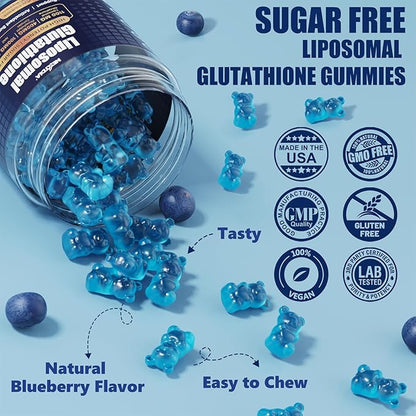 Liposomal Glutathione Gummies 1100mg Supplement(Made in USA), L-Glutathione Reduced with Vitamin C, Phospholipids, ALA, NAC & Milk Thistle, Antioxidant for Anti-Aging, Immune & Cleansing, Vegan, 60 ct