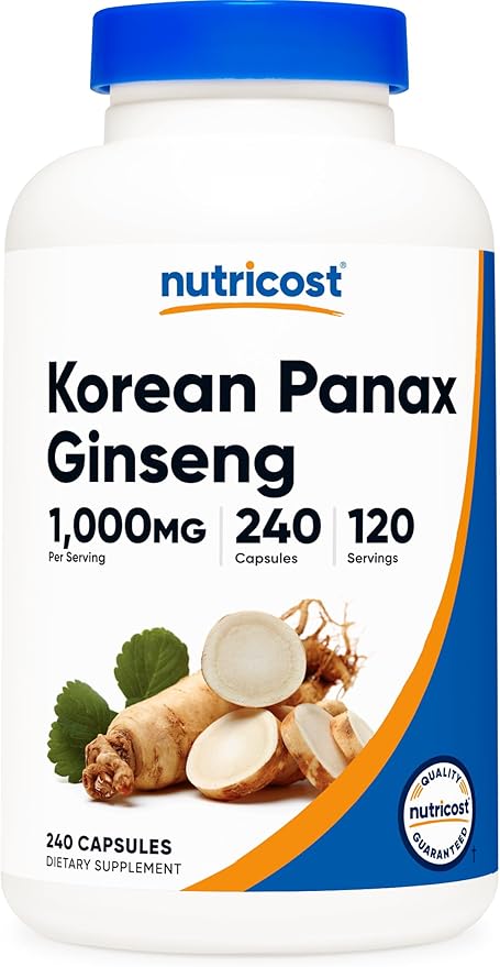 Nutricost Korean Ginseng 1000mg Serving, 240 Capsules - 500mg Per Capsule, 120 Servings - Korean Panax Red Ginseng - Gluten Free & Non-GMO