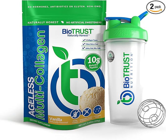 BioTrust Ageless Multi Collagen 5-in-1 Protein Powder (Vanilla) BlenderBottle Bundle
