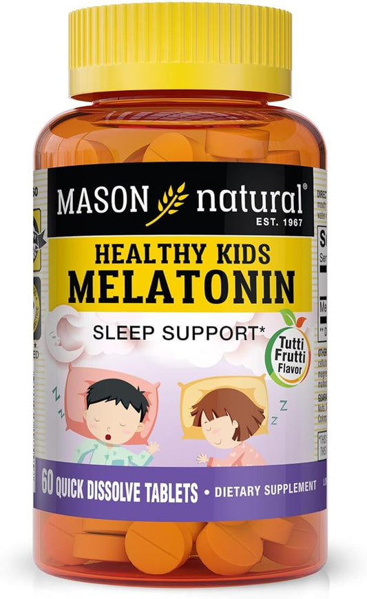 MASON NATURAL Healthy Kids Melatonin, for Children, Supports a Healthy Sleep, Fast Acting, Fruit Flavored, 60 Quick Dissolve Tablets