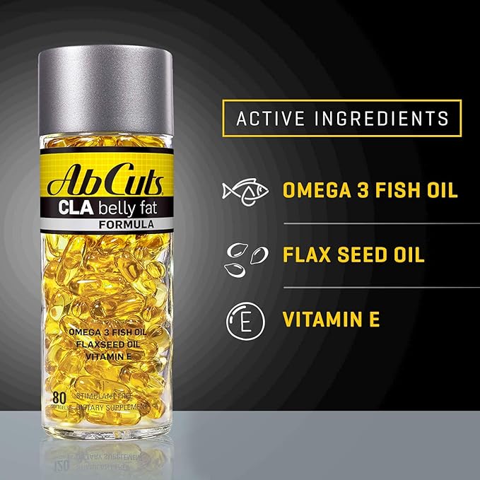 Ab Cuts CLA Belly Fat Formula - 80 Easy-to-Swallow Softgels - Omega 3 Fish Oil, Flaxseed Oil and Vitamin E - Helps Increase Antioxidant Supply and Healthy Body Composition