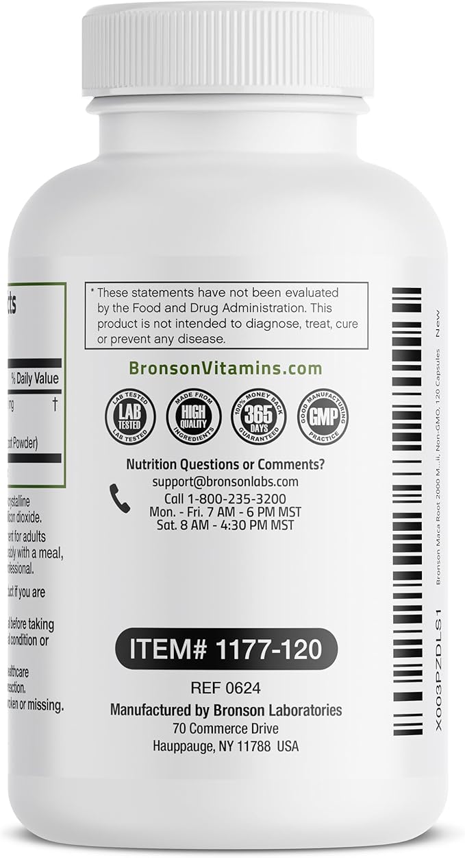 Bronson Maca Root Lepidium Meyenii Non-GMO, 120 Vegetarian Capsules