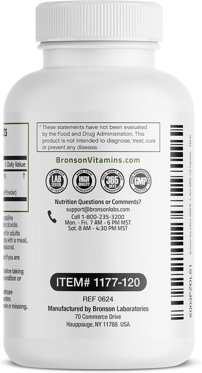 Bronson Maca Root Lepidium Meyenii Non-GMO, 120 Vegetarian Capsules