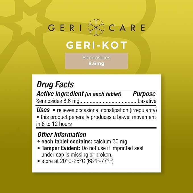 GeriCare Geri-KOT Senna, Natural Vegetable Laxative, Sennosides 8.6mg Tablets, 1000 Count (Pack of 1)