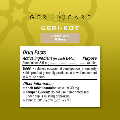 GeriCare Geri-KOT Senna, Natural Vegetable Laxative, Sennosides 8.6mg Tablets, 1000 Count (Pack of 1)