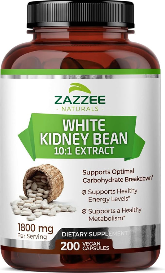 Zazzee White Kidney Bean 10:1 Extract, 1800 mg per Serving, 200 Vegan Capsules, Over 2 Month Supply, Standardized, Concentrated 10X Extract, 100% Vegetarian, All-Natural and Non-GMO, Made in The USA