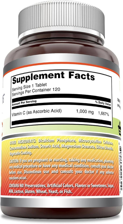 Amazing Formulas Vitamin C Supplement | 1000 Mg Per Serving | Tablets | Non-GMO | Gluten-Free | Made in USA (1 Pack, 120 Count)