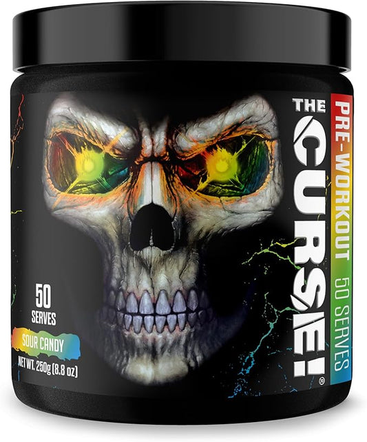 JNX SPORTS The Curse! Pre Workout Powder for Men & Women, Caffeine, Beta-Alanine, Creatine, L-Citrulline, 50 Servings, Sour Candy Flavor – Boost Energy, Strength & Focus