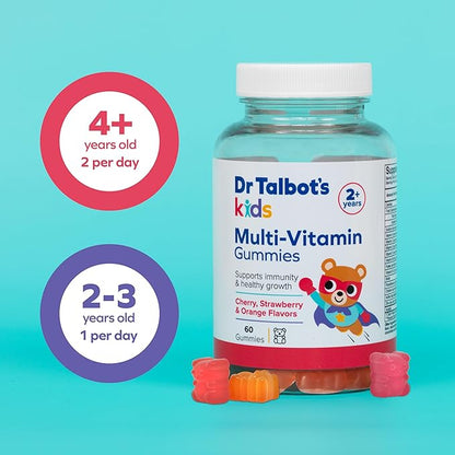 Dr. Talbot's Kids Multi-Vitamin Gummies - Vitamin A, C, B-12, Zinc Immunity and Growth Support for Children - 60 Gummies - 2+ Years - Strawberry, Cherry, and Orange Flavors