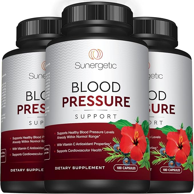 Premium Blood Pressure Support Supplement for Cardiovascular & Heart Health with Garlic, Hawthorn & Hibiscus (180 Capsules)