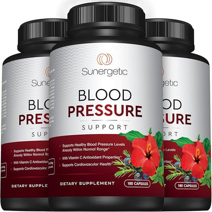 Premium Blood Pressure Support Supplement for Cardiovascular & Heart Health with Garlic, Hawthorn & Hibiscus (180 Capsules)