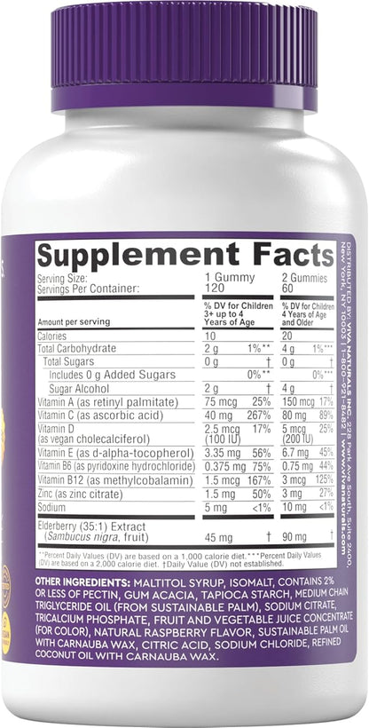 Sambucus Elderberry Gummies for Kids with Vitamin C and Zinc (120 Count) - Sugar-Free 8-in-1 Immune Support Gummy - Chewable Vegan, Gluten-Free Sambucus Elderberry Gummy for Kids, Immunity Gummies