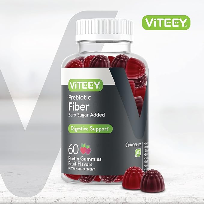 Viteey Prebiotic Fiber Gummies for Adults, 4g - Zero Sugar Added - Fiber Supplement for Digestive Health Regularity & Natural Weight Support - Vegan, Gelatin Free - Chewable Fruit Flavored Gummy