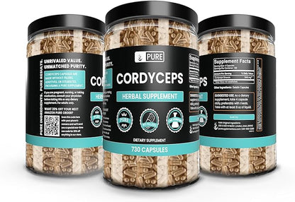PURE ORIGINAL INGREDIENTS Cordyceps (730 Capsules) No Magnesium Or Rice Fillers, Always Pure, Lab Verified