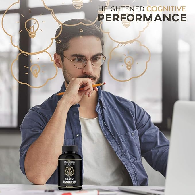 SOLOMON WISDOM Brain Booster – Nootropic Dietary Supplement for Memory Boost – 60 All-Natural Capsules to Enhance Focus & Improve Concentration & Clarity
