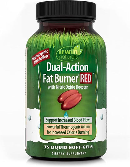 Irwin Naturals Dual-Action Fat Burner RED - 75 Liquid Soft-Gels - Powerful Thermogenic with Nitric Oxide Booster - 25 Total Servings