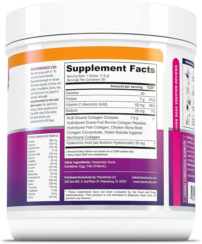 Multi Collagen Peptides Powder for Women - Hydrolyzed Unflavored Collagen Powder for Women with Types I II III V & X Plus Vitamin C & Hyaluronic Acid for Beautiful Hair Skin and Nails - 60 Servings