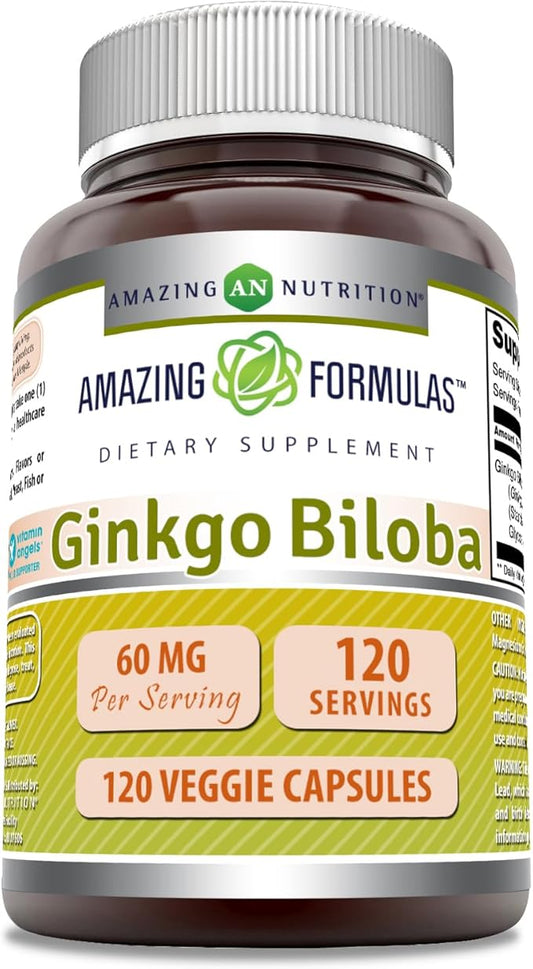 Amazing Formulas Ginkgo Biloba 120 Mg Supplement 120 Capsules | Standardized to Contain 24% Ginkgo Flavone Glycosides | Non-GMO | Gluten Free | Made in USA