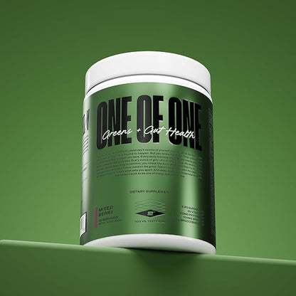 ONE of ONE Greens & Gut Health – Superfood Greens Powder with Prebiotics, Probiotics & Digestive Enzymes for Gut Health, Immunity & Energy, No Artificial Sweeteners - Mixed Berry, 30 Serving