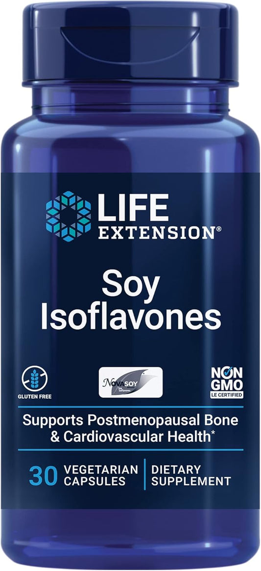 Life Extension Soy Isoflavones, Heart, Bone & Cellular Health Support for Post-menopausal Women, Gluten-Free, Non-GMO, Vegetarian, 30 Capsules