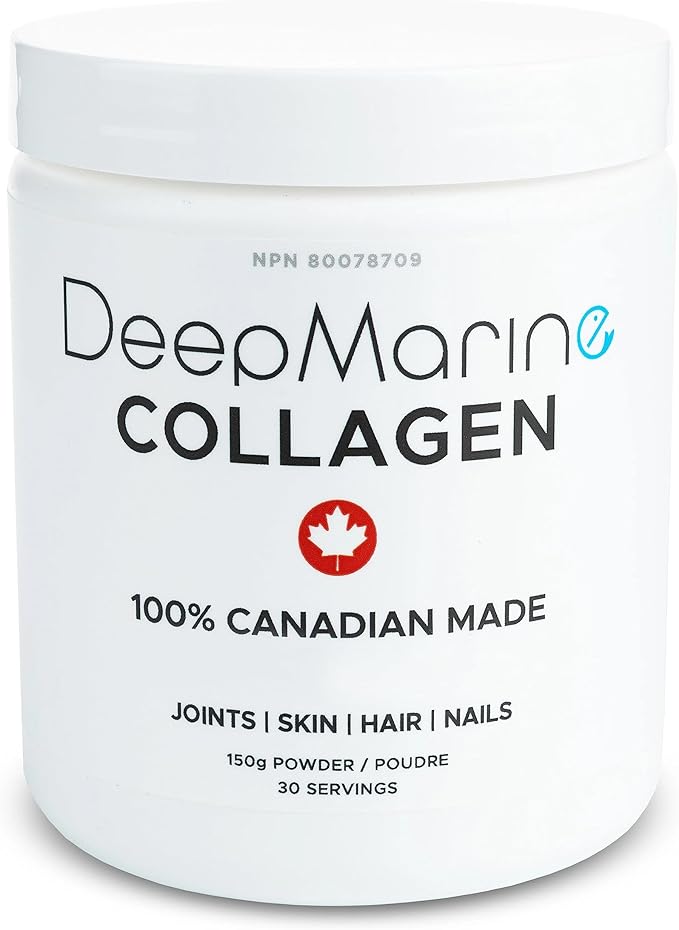 DeepMarine Collagen 100% Canadian Made Collagen Peptides, Wild-Caught Collagen Powder, Hydrolyzed Marine Collagen - 30 Day Supply - Gluten-Free, Tasteless, Odourless, Keto and Paleo Friendly