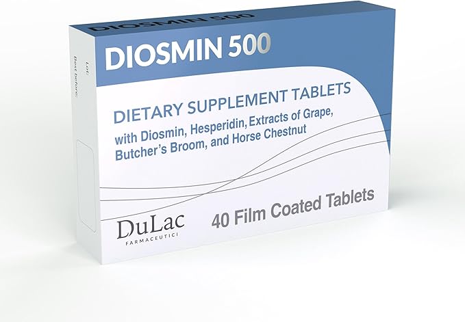 Dulàc - Diosmin 500 Hemorrhoid and Leg Vein Supplement 40 Tablets, Diosmin, Horse Chestnut Extract, Butchers Broom, Hesperidin for Circulation, Made in Italy