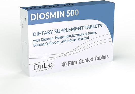Dulàc - Diosmin 500 Hemorrhoid and Leg Vein Supplement 40 Tablets, Diosmin, Horse Chestnut Extract, Butchers Broom, Hesperidin for Circulation, Made in Italy