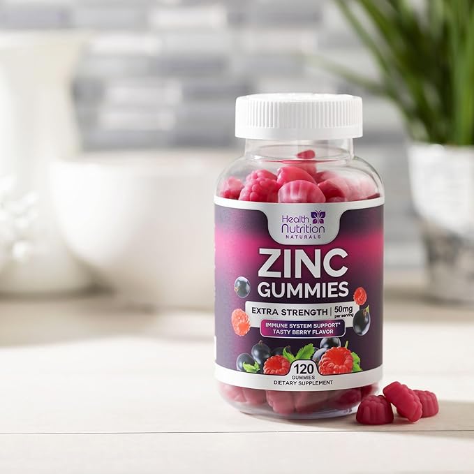 Zinc Supplement 50mg Gummies for Adults - Max Strength Skin Health & Immune Support Gummy, Vegan, Non-GMO & Gluten Free, Nature’s Antioxidant & Bone Health Chewable Zinc Vitamins - 120 Gummies