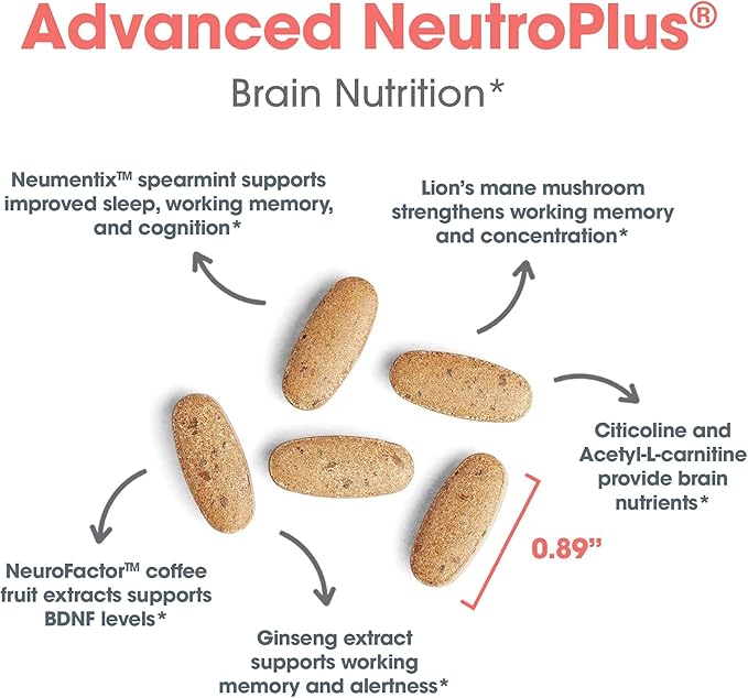 Allergy Research Group Advanced NeuroPlus Supplement - Memory & Focus Support, for Brain Function Health, Lion's Mane, Vegetarian Capsules - 90 Count