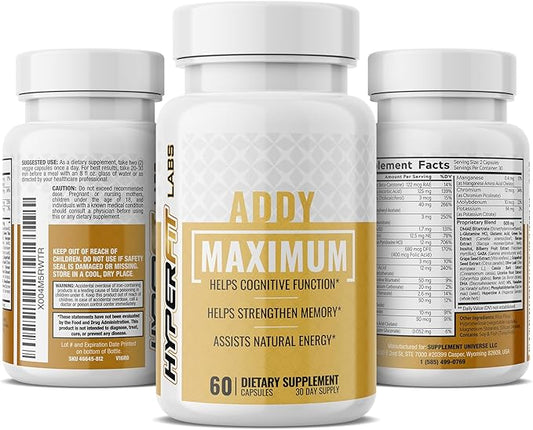 38 in 1 Brain Power | AddyMaximum | New Power Strength Nootropic Pills to Assist Focus, Memory, Energy, Brain Fog, Cognitive Health - Formulated for Adults (NOT an Adderall Alternative) - 60 Caps
