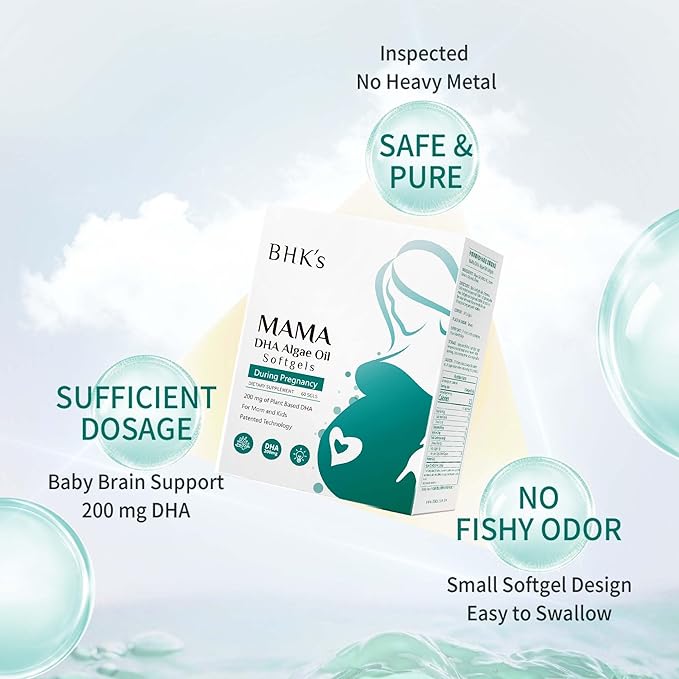 BHK's Prenatal DHA Algae Oil, Support for Mamas, Baby’s Brain and Nervous System Development from Pregnancy to Nursing, Omega-3, 60 Softgels