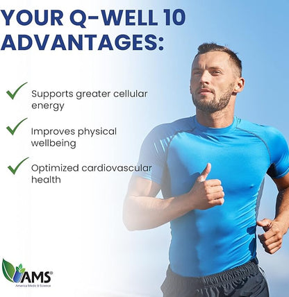 America Medic & Science Q-Well-10 (60 Count) | CoQ10 200mg Softgels | Nutritional Supplement with Coenzyme Q10 and Vitamin E | High Absorption Antioxidant for Enhanced Wellness and Heart Health