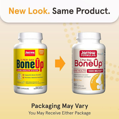 Jarrow Formulas BoneUp Three Per Day For Bone Support and Skeletal Nutrition, Includes Vitamin D3, K2 (as MK-7) and 1000 mg of Calcium Per Day, 180 Capsules, 60 Day Supply
