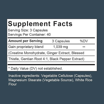 Gain | Appetite Booster, Muscle Growth, Weight Gain, and Digestion Support Pills for Men and Women to Eat More | Creatine & Natural Herbs Supplement 120 Capsules